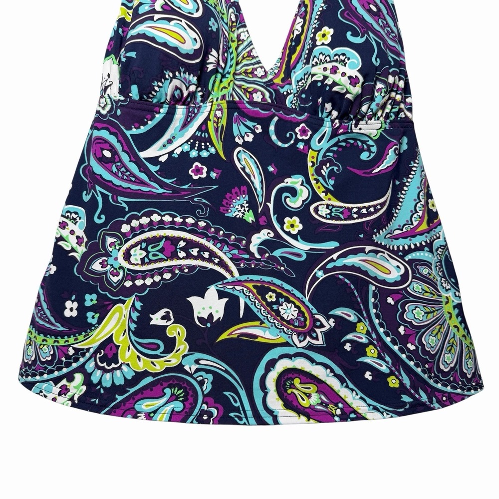 Lands End Womens Halter Tankini Top Padded Paisley Swim Top Size 10 Blue Coastal - Picture 5 of 8